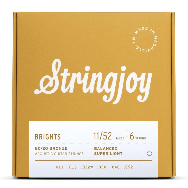 Stringjoy Balanced Super Light Gauge Brights 80/20 Bronze Acoustic Guitar Strings 11-52, BB1152, Vibrant Tone & Optimal Playability, Acoustic 6 String Set - Image 1